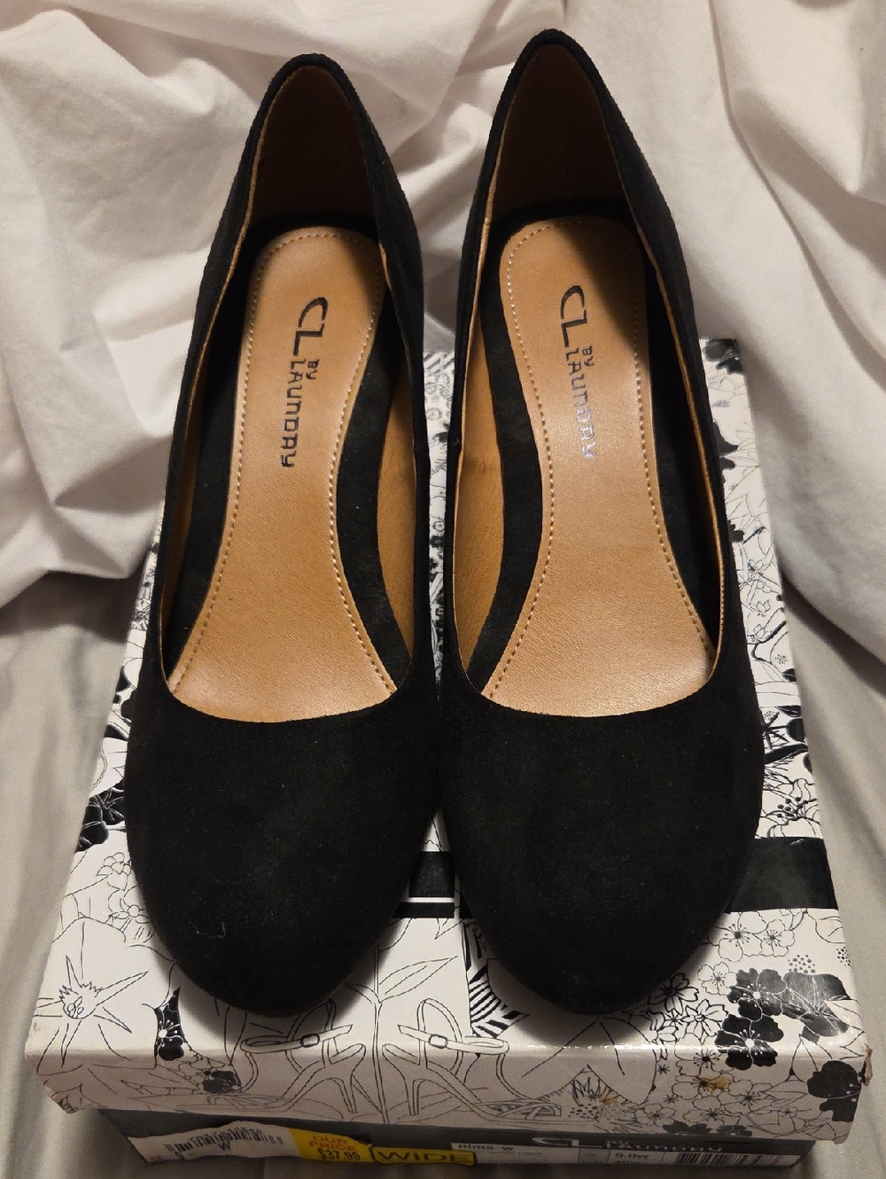 CL by Laundry Black Suede Round Toe Wedges. Worn Once.